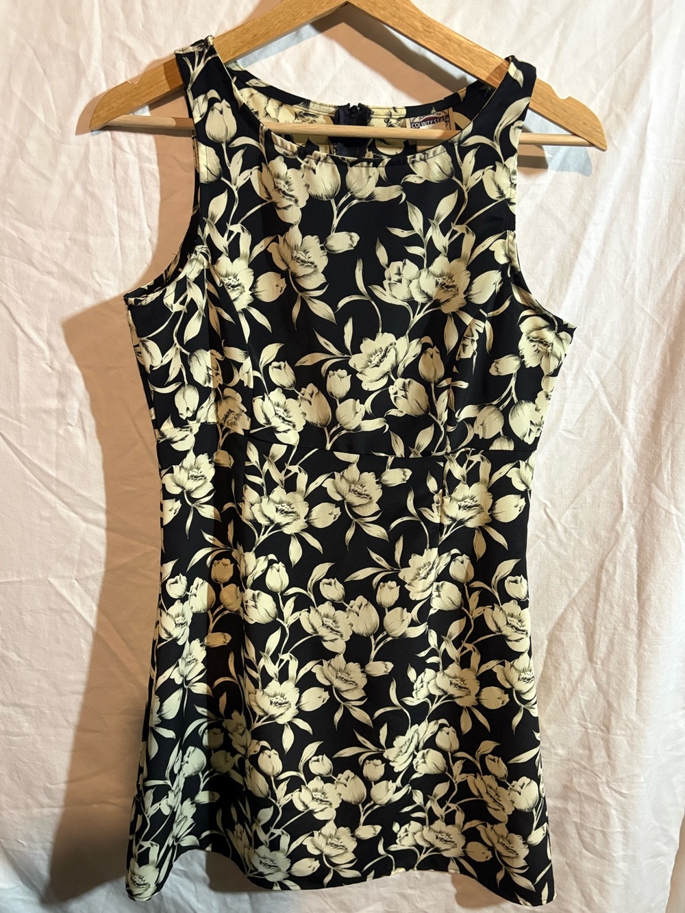 Vintage 90s County Seat Black Floral Mini Dress Small Grunge Slip Dress